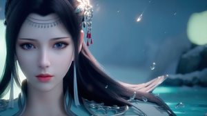 Daike Chinese Anime Dou Po Cang Qiong Water Water Drops Long Hair Looking At Viewer Asian Women CGi 1536x872 Wallpaper