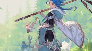 Anime Boys Blue Hair Staff Fate Series Fate Grand Order 1500x1194 Wallpaper