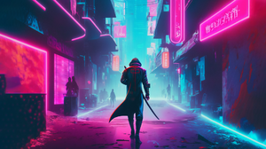 Ai Art Cyberpunk City Illustration Neon Alleyway Assassins City Lights 1920x1080 Wallpaper