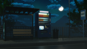 Vending Machine Bus Stop Night Blender Street Soda Digital Art Sky Clouds Moon Sign Moonlight Bench  1920x1080 Wallpaper
