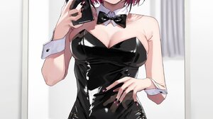 Anime Anime Girls Vertical Bunny Ears Bow Tie Phone Selfies Blushing Mirror Reflection 1417x2048 Wallpaper