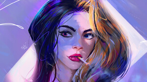 SpiritHide Artist Face Eyes Lips Women Hair Looking Away Cigarettes Drawing Artwork ArtStation Heter 1920x855 Wallpaper