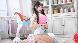 Asian Model Women Black Hair Long Hair Vicky Twintails Hair Ornament Toys Nylons Pink Tops Jars Cand 1920x1280 Wallpaper