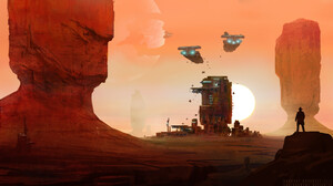 Digital Digital Art Artwork Render Futuristic Science Fiction Western Landscape Sunset Sun Spaceship 3840x2160 Wallpaper