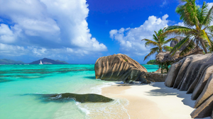 Beach Earth Island Ocean Palm Tree Rock Sea Seychelles Tropical 1920x1200 Wallpaper