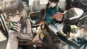 Starrail Anime Girls Anime Boys Black Cat Looking At Viewer Bow Tie Sitting Chair Animals Cats 2048x1325 Wallpaper