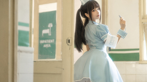 Women Model Asian Cosplay Nurses Nurse Outfit Hospital Indoors Women Indoors Twintails Dress 5641x3761 Wallpaper