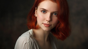 Model Depth Of Field Women Redhead Groomed Eyebrows Thick Eyebrows White Shirt Shirt Parted Lips Blu 2157x1440 Wallpaper