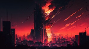 Ai Art Illustration Burning Fire Skyscraper Red City 4579x2616 Wallpaper