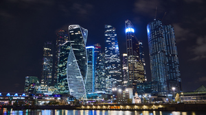 Moscow Building Architecture Modern Lights Russia Night City City Lights Water Sky Clouds Photograph 5974x3983 Wallpaper
