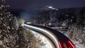 Nature Landscape Winter Snow Road Long Exposure Motion Blur Night Forest Trees House Cabin Stars Mou 1920x1280 Wallpaper