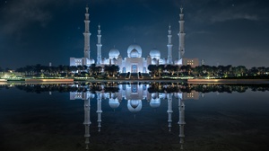 Abu Dhabi United Arab Emirates Architecture Night Reflection 2048x1366 Wallpaper