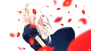 Anime Anime Girls White Background White Hair Long Hair Flowers Petals Falling Red Eyes Red Flowers 4299x3035 Wallpaper