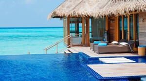 Maldives Resort Swimming Pool Beach Tropical Sea Luxury Summer Bungalow Nature Landscape 1366x768 Wallpaper