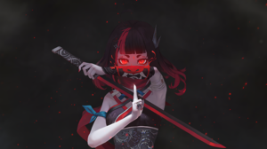 Onigirl Katana Samurai Ninja Girl Red Red Eyes Looking At Viewer Sword Anime Girls Glowing Eyes Two  3840x2160 Wallpaper