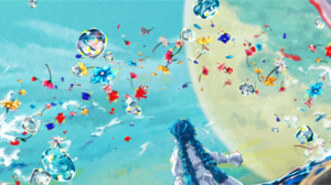 Digital Art Artwork Illustration Anime Flowers Women Anime Girls Abstract Bubbles Long Hair Blue Hai 3000x1016 wallpaper