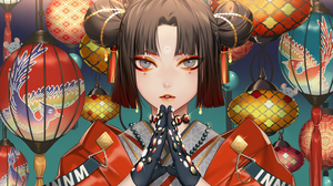 Anime Anime Girls Mice Gray Eyes Brunette Short Hair Red Dress Kimono Looking At Viewer Crystal Lant 1500x1069 Wallpaper