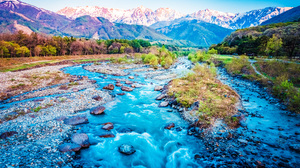 Japan River Water Stones Nature Mountains Trees 7952x5304 Wallpaper