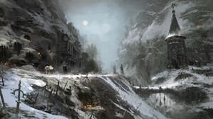 Diablo Diablo IV Video Games Full Moon Artwork Video Game Art Sword Snow Moon Mist Sky Trees 2844x1600 Wallpaper