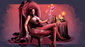 Bottle Candle Chair Dc Comics Drink Fishnet Girl Glass Glove Hat High Heels Sitting Smile Zatanna 2704x1811 Wallpaper