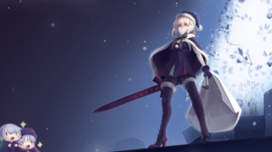 Artoria Pendragon Alter Fate Series Anime Girls Standing Christmas Christmas Clothes Night Sword Wea 3556x2000 wallpaper