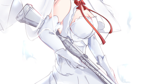 White Hair Siesta Short Hair Blue Eyes Tantei Wa Mou Shindeiru Wedding Dress Gun Looking Away Anime  4256x6112 Wallpaper