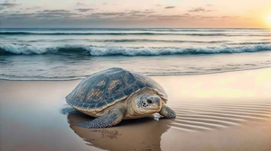 Ai Art Turtle Beach Sea Nature Animals Water Sand Sunset Glow Waves 3060x2048 Wallpaper