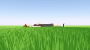 CGi Women Half Life Walkman Headphones Grass Lying Down Closed Eyes Clear Sky Blender 2560x1440 wallpaper
