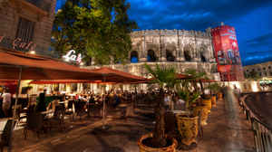 Trey Ratcliff Photography 4K France People Restaurant Colosseum Night Cafe Nimes City 3840x2160 Wallpaper