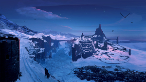 JoeyJazz Landscape Dark Ages Fantasy Art Winter Snow Ruins 2560x1440 Wallpaper