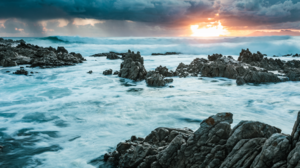 Nature Landscape Sunset Clouds Sky Water Waves Rocks Long Exposure South Africa 1920x1080 Wallpaper