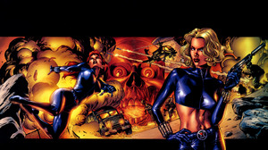 Black Widow Comics Marvel Comics Superheroines Short Tops Artwork Gun Explosion 2560x1715 Wallpaper