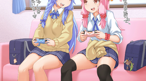 Anime Anime Girls Voiceroid Kotonoha Akane Kotonoha Aoi Long Hair Pink Hair Blue Hair Pink Eyes Twin 2000x2000 Wallpaper