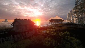 CGi Digital Art Unity Beach Water Fisherman Cabin Seashore Nature Landscape Relaxing Sunset Sunset G 3840x2160 Wallpaper