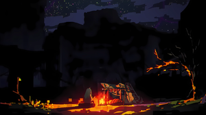 Anime Hanabushi Anime Girls Fire Camp Night Clouds 7680x3248 Wallpaper
