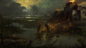 Diablo Diablo IV Video Games Artwork Video Game Art Water Sky Clouds Torches Castle 2370x1333 Wallpaper