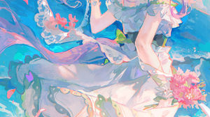 Maccha Anime Girls Keqing Genshin Impact Genshin Impact Long Hair Flower In Hair Dress Flowers Petal 1728x3072 wallpaper