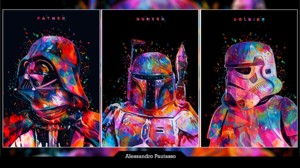 Star Wars Fan Art Artwork Digital Art Vibrant Boba Fett Darth Vader Stormtrooper Panels Alessandro P 1920x1080 Wallpaper