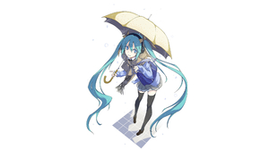 Anime Girls Hatsune Miku Vocaloid Umbrella Twintails High Angle Simple Background Long Hair Minimali 2560x1440 Wallpaper