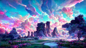 Fairy Pools Bright Neon Nature Hills Clouds Lake Ai 2048x1152 Wallpaper