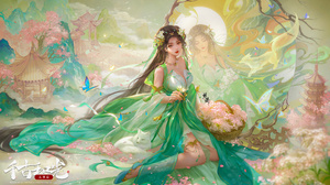 Mitu San Chinese Baiguio Zhu Xian Zhu Xian Hair Ornament Dress Green Dress Looking At Viewer Flowers 4000x2250 Wallpaper