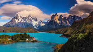 Nature Landscape Mountains Panorama Panoramas Chile Patagonia Lake 12500x4301 Wallpaper