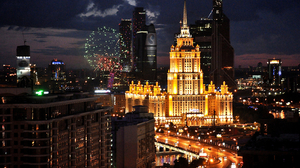 Building Fireworks Light Moscow Night Russia Skyscraper 3000x1993 Wallpaper