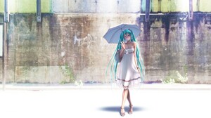 Hatsune Miku Umbrella White Dress Long Hair Aqua Hair 2880x1800 Wallpaper