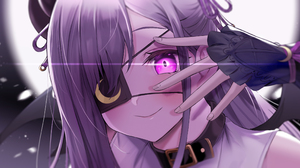 Anime Anime Girls Asayuki101 Artwork Virtual Youtuber Purple Hair Purple Eyes Eyepatches Smiling 2400x1316 Wallpaper