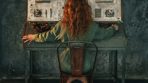 Andrew Vasiliev Women Redhead Long Hair Factory Chair Barefoot Indoors Panels 2048x2048 Wallpaper