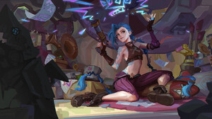 Jinx League Of Legends Video Game Girls Fan Art Video Game Characters Blue Hair Long Hair Girl With  1920x981 Wallpaper