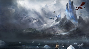Ship Sunbeam Landscape Iceberg Mountain 3000x2143 Wallpaper