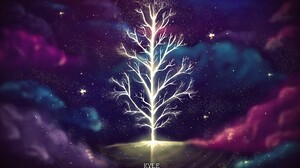 Blue Cloud Glow Night Purple Space Tree 4724x2362 Wallpaper
