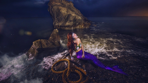 Fantasy Mermaid Ocean Sea Rock Rope Beach 2048x1365 Wallpaper